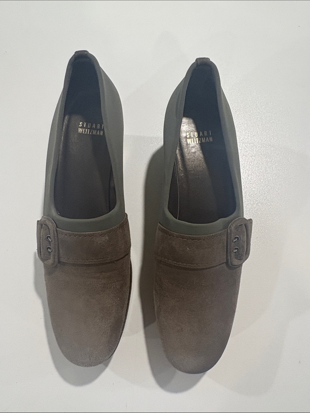 Stuart Weitzman army green Suede and synthetic Buckle Slip-On Loafers